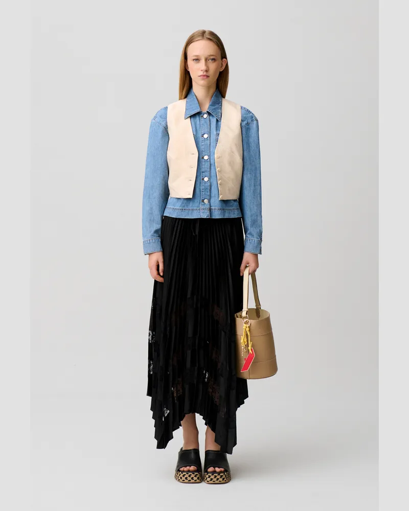 Claudie Pierlot Plissee-Rock aus Satin mit Spitze Schwarz