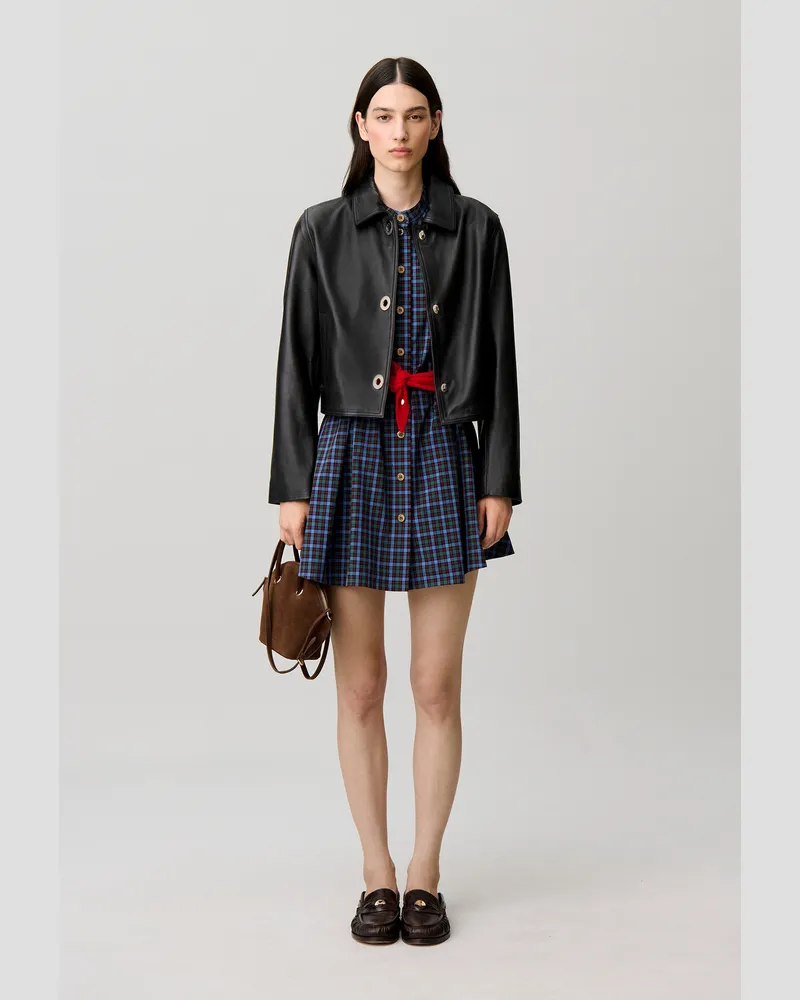 Claudie Pierlot Kurze schwarze Lederjacke Schwarz