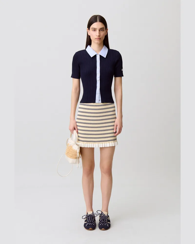 Claudie Pierlot Gestreifter Cardigan, Materialmix Marine