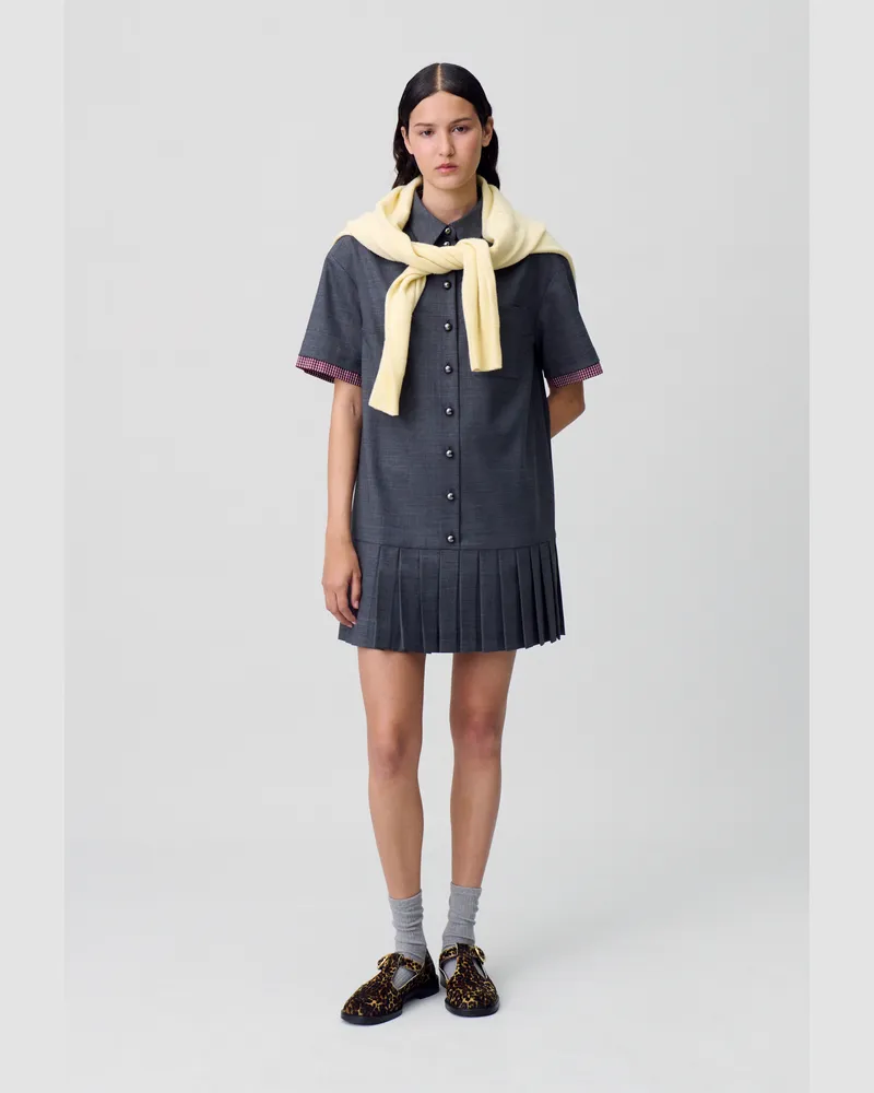Claudie Pierlot Plissiertes kurzes Kleid Anthrazit