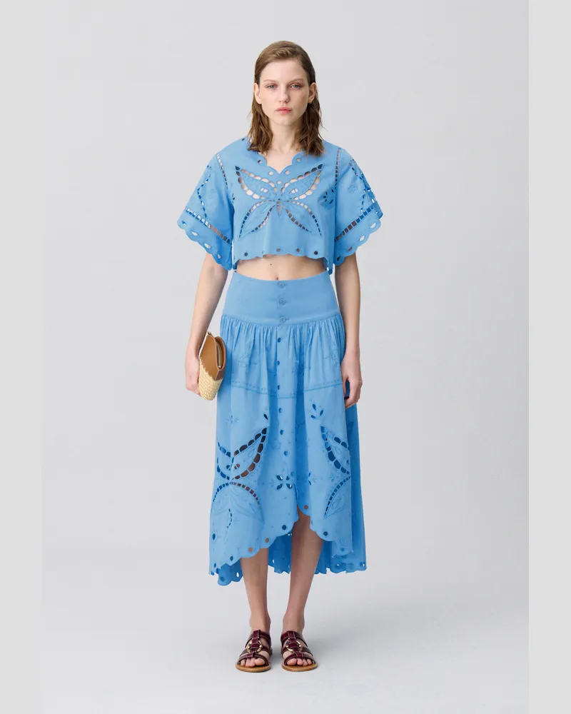 Claudie Pierlot Besticktes Top Schmetterlingsmotiv Himmel-blau