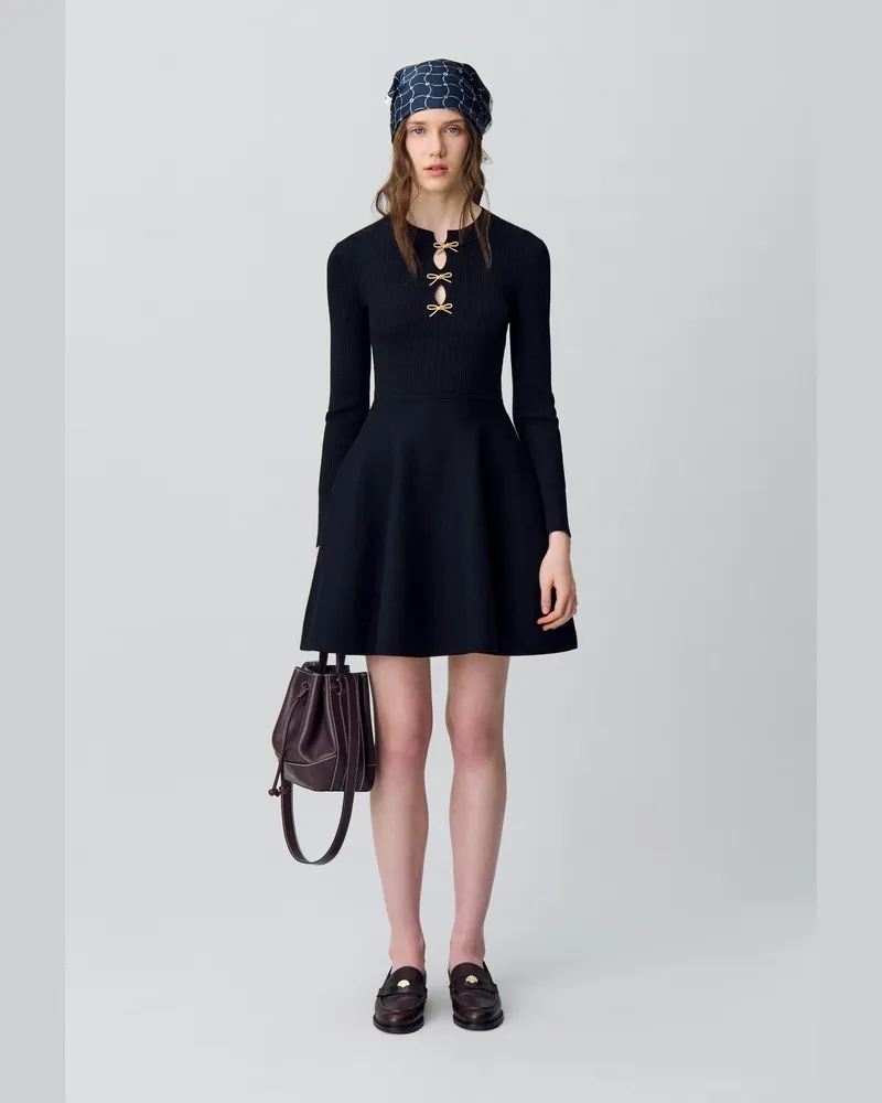 Claudie Pierlot Kurzes Strickkleid mit Knoten Schwarz