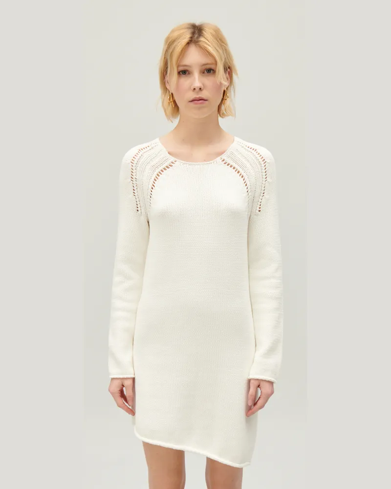 Claudie Pierlot Kurzes, asymmetrisches Strickkleid Ecru Ecru
