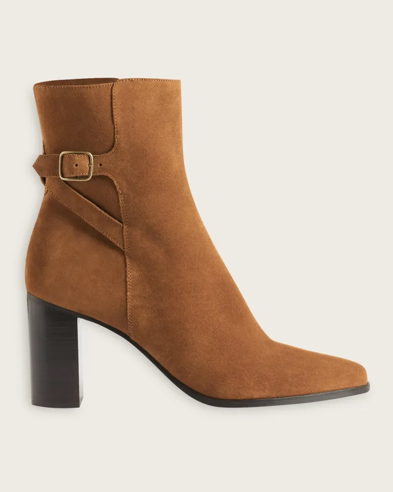 Claudie Pierlot Lederstiefel aus Veloursleder Karamell Karamell