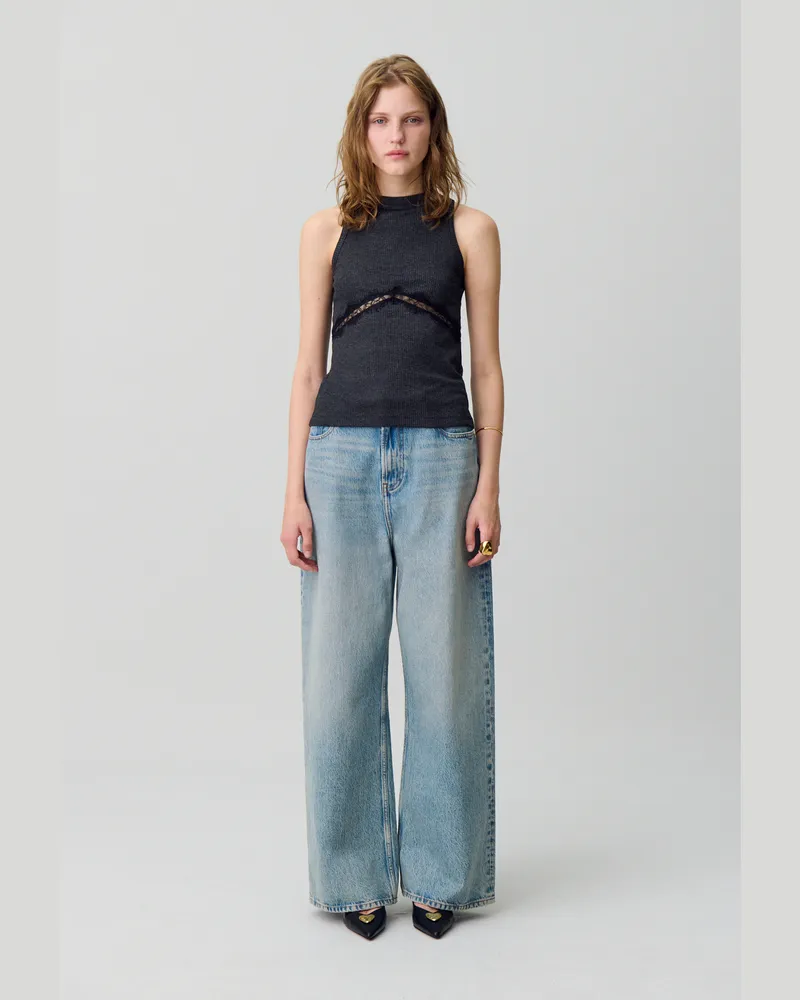 Claudie Pierlot Ärmelloses T-Shirt mit Spitze Schwarz