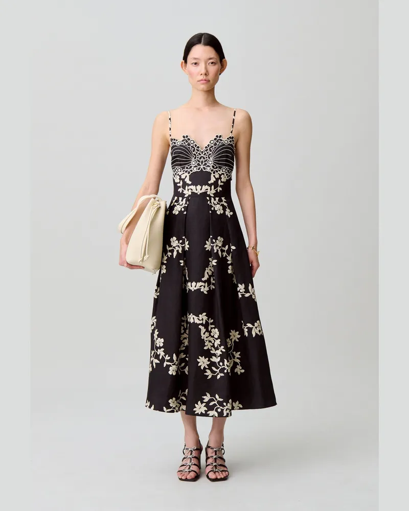 Claudie Pierlot Trägerkleid mit Blumenstickerei Dunkler