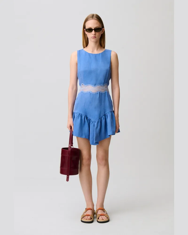 Claudie Pierlot Fließendes kurzes Spitzenkleid Bleu