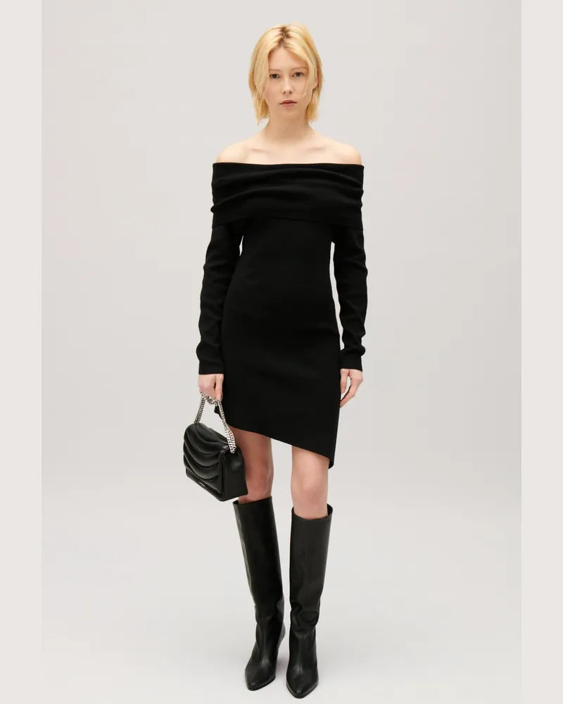 Claudie Pierlot Asymmetrisches Strickkleid Schwarz