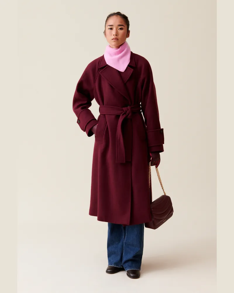 Claudie Pierlot Langer bordeauxfarbener Trenchcoat Bordeaux