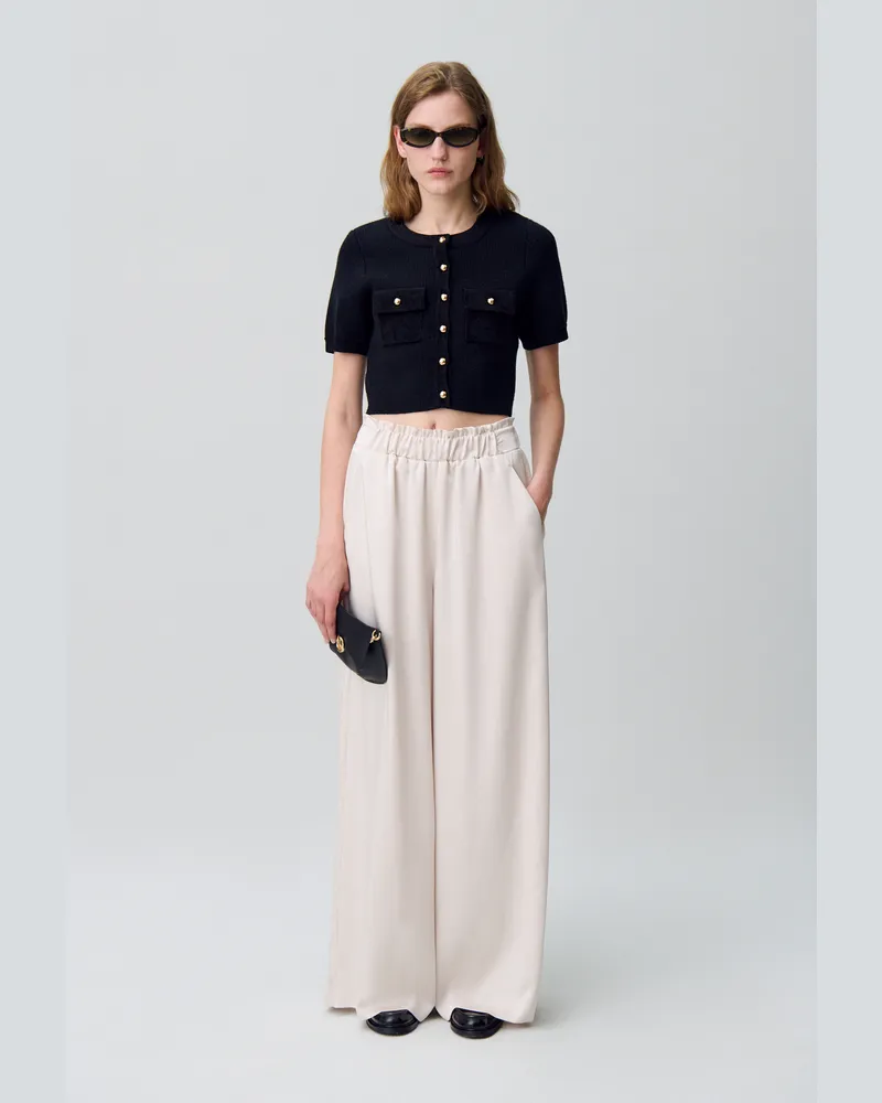 Claudie Pierlot Weite Hose mit gesmoktem Bund Beige