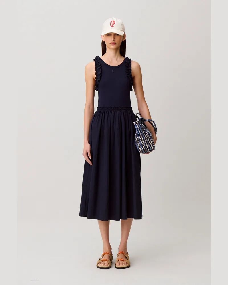 Claudie Pierlot Kleid im Baumwoll-Materialmix Marine