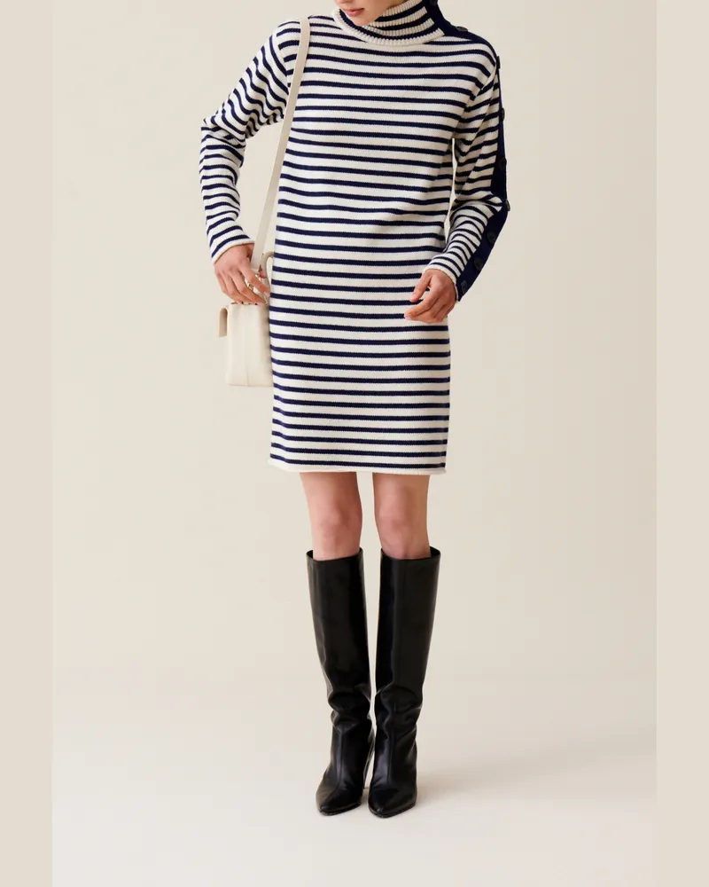 Claudie Pierlot Gestreiftes Kleid mit Rollkragen Zweifarbig