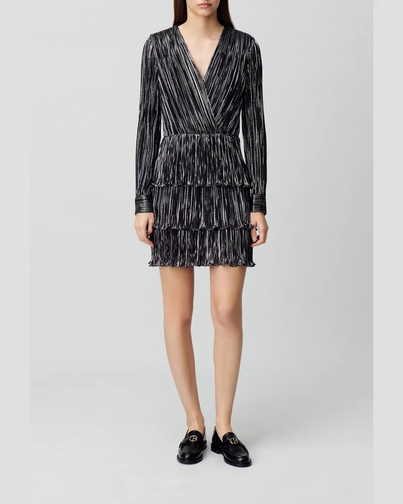 Claudie Pierlot Kurzes Silber Kleid mit Volants Schwarz