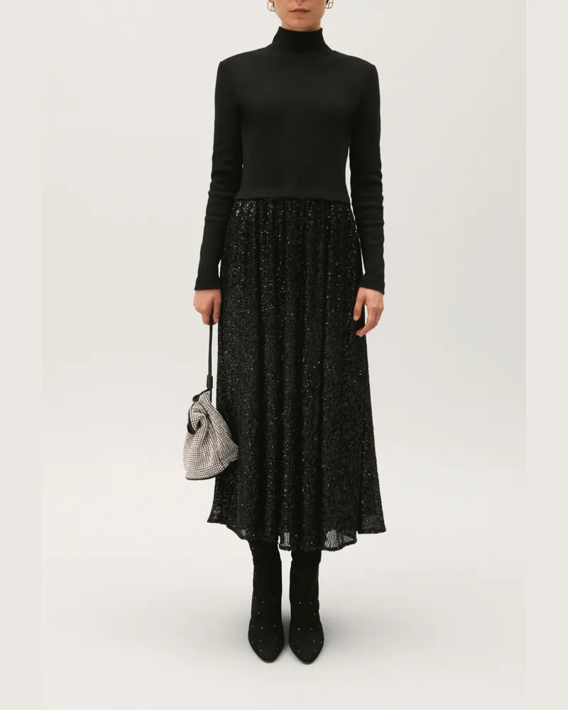 Claudie Pierlot Kleid aus zwei Materialien Pailletten Schwarz