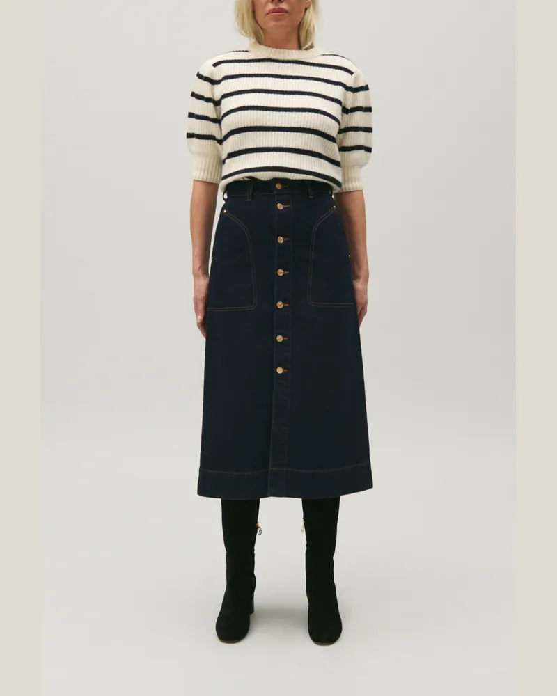 Claudie Pierlot Blauer mittellanger Jeans-Rock Denim-raw