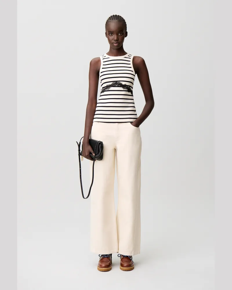 Claudie Pierlot Breton-Shirt aus Baumwolle, Spitze Zweifarbig