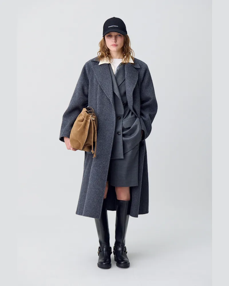 Claudie Pierlot Langer Wollmantel mit Gürtel Gris