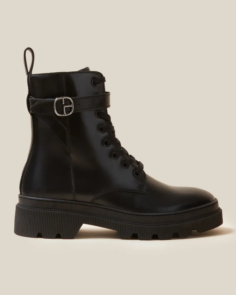 Claudie Pierlot Leder Ranger Stiefel Schwarz