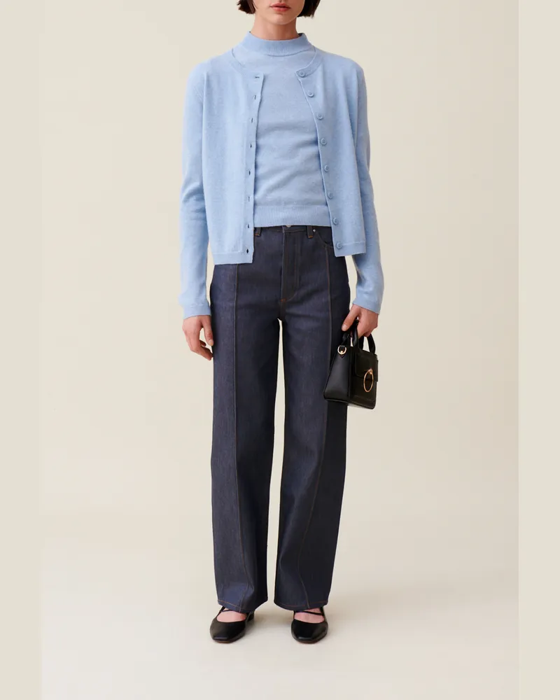 Claudie Pierlot Wollcardigan mit CP-Stickerei Himmel-blau