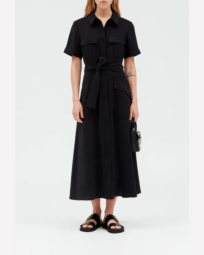 Claudie Pierlot Fließendes kurzärmeliges Midikleid Schwarz