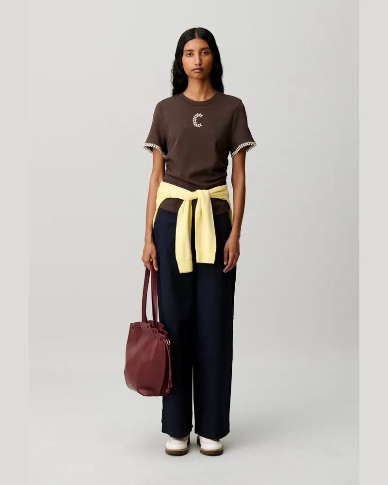 Claudie Pierlot T-Shirt mit drapierten Ärmeln Braun