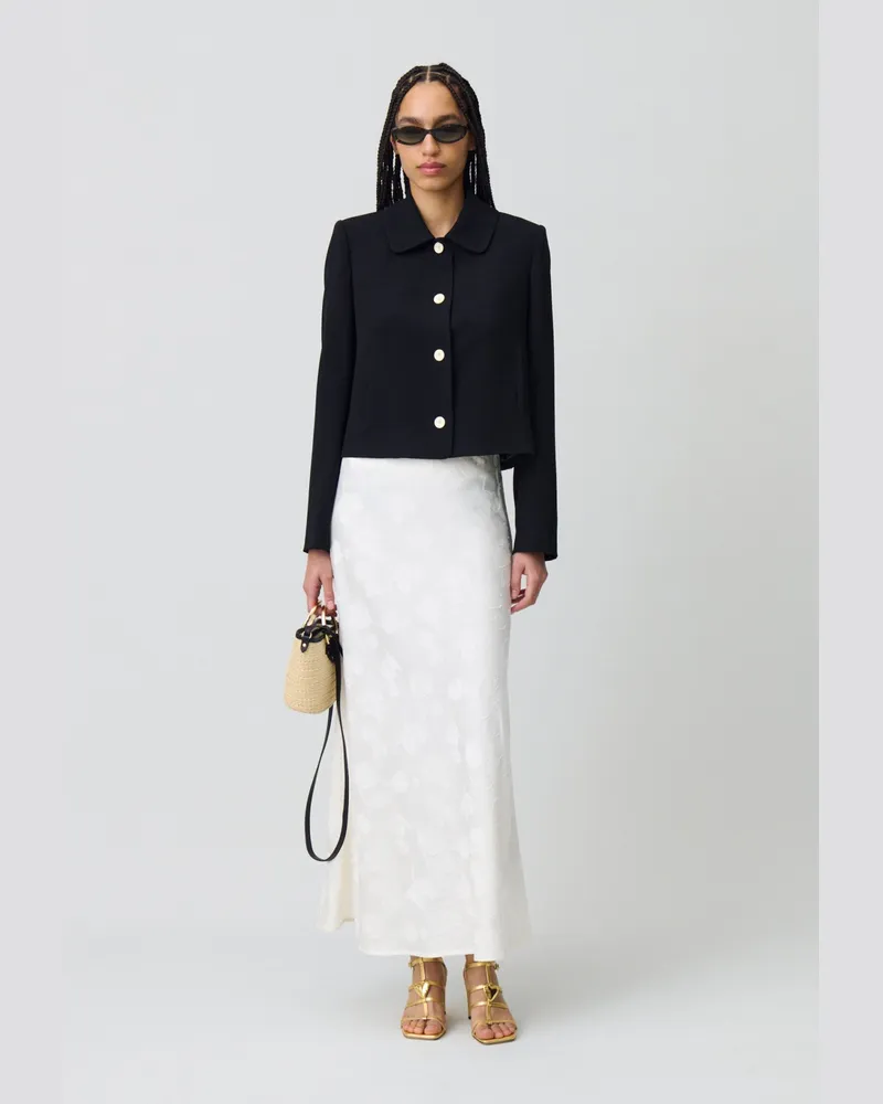 Claudie Pierlot Fließender wadenlanger Satin Rock Ecru