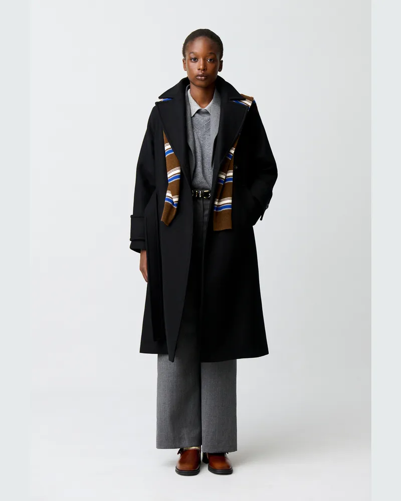 Claudie Pierlot Mittellanger Mantel aus Wollmischgewebe Schwarz