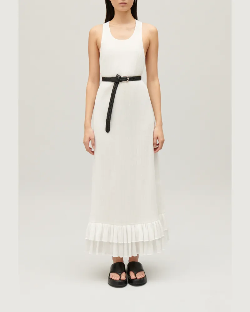 Claudie Pierlot Midi-Kleid mit Volantbesatz Ecru