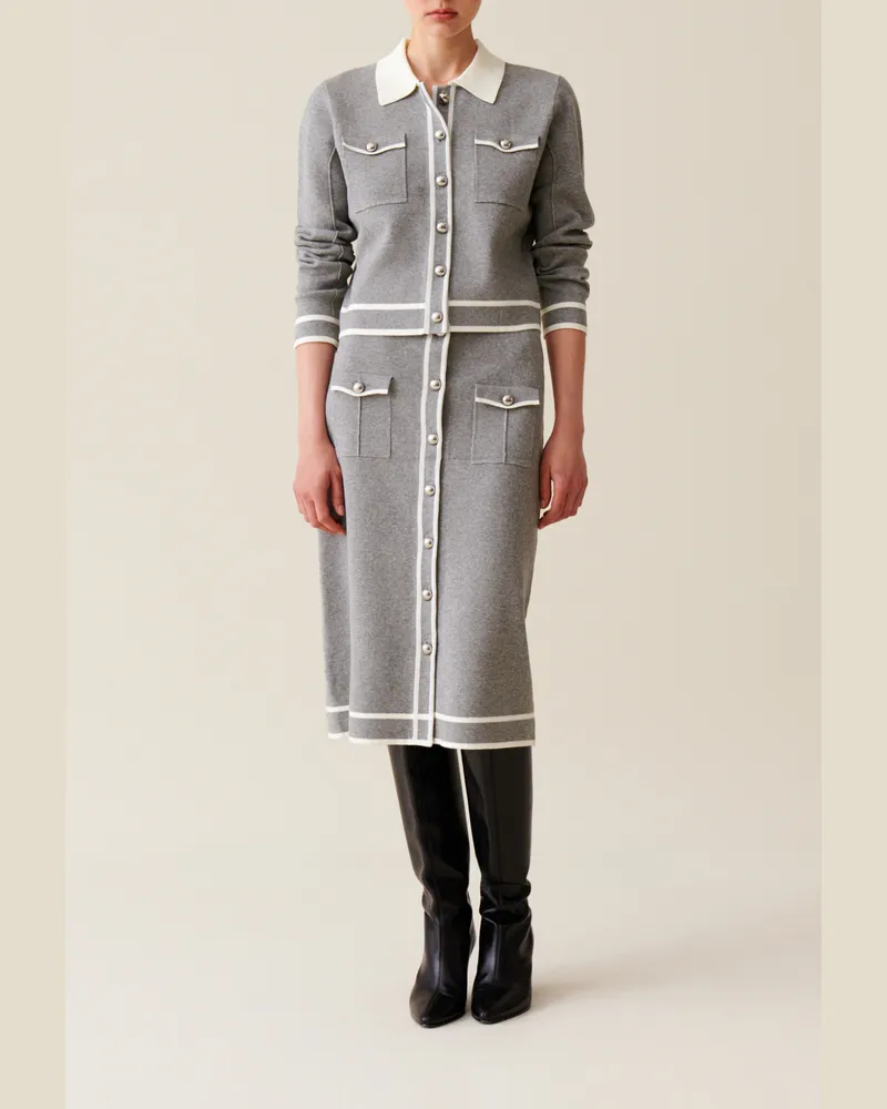 Claudie Pierlot Grauer knielanger Strickrock Zweifarbig