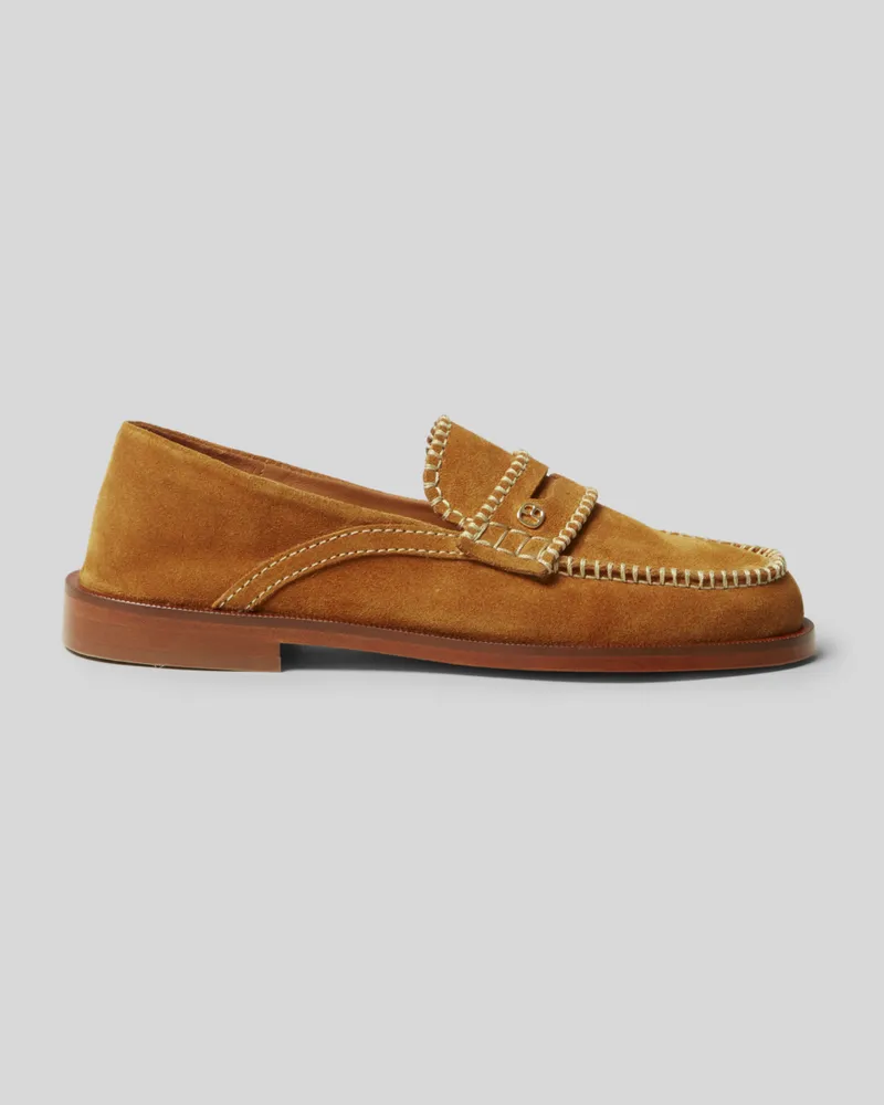 Claudie Pierlot Wildleder-Mules mit Monogramm Kamel
