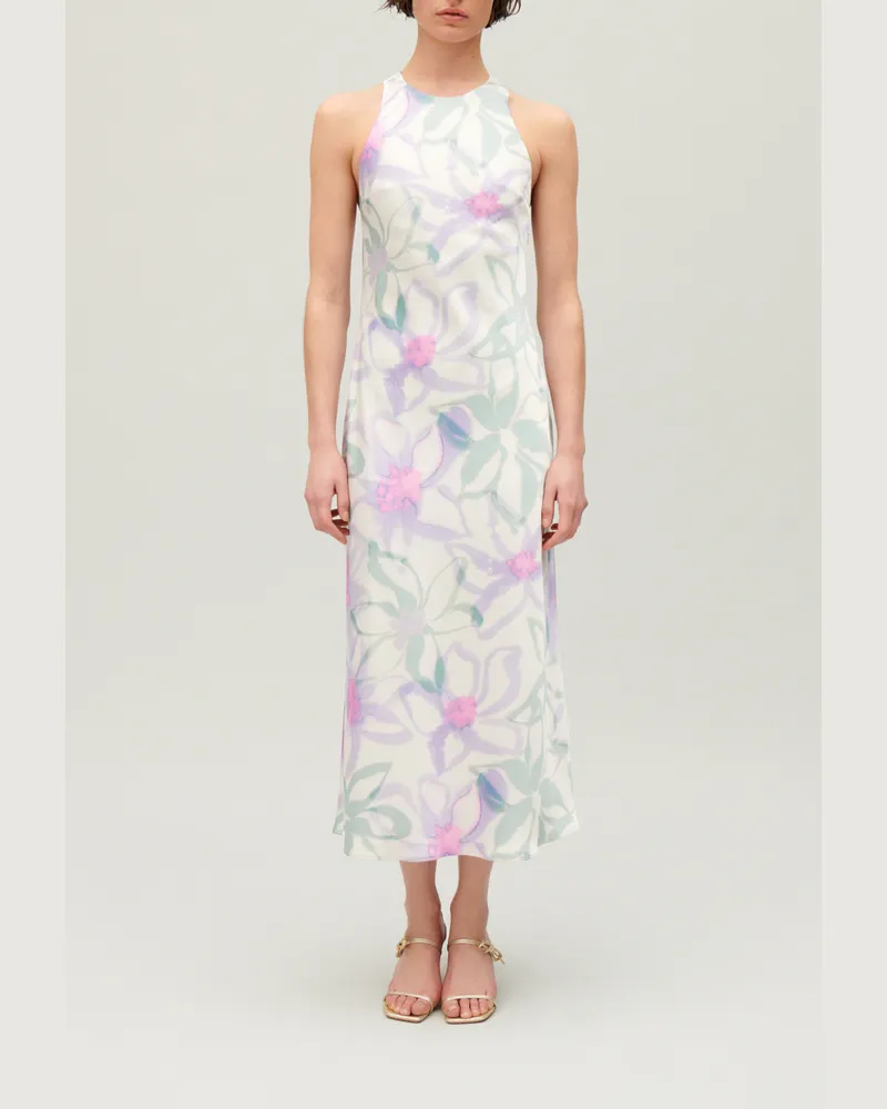 Claudie Pierlot Langes, satiniertes Kleid mit Printmotiv Heller