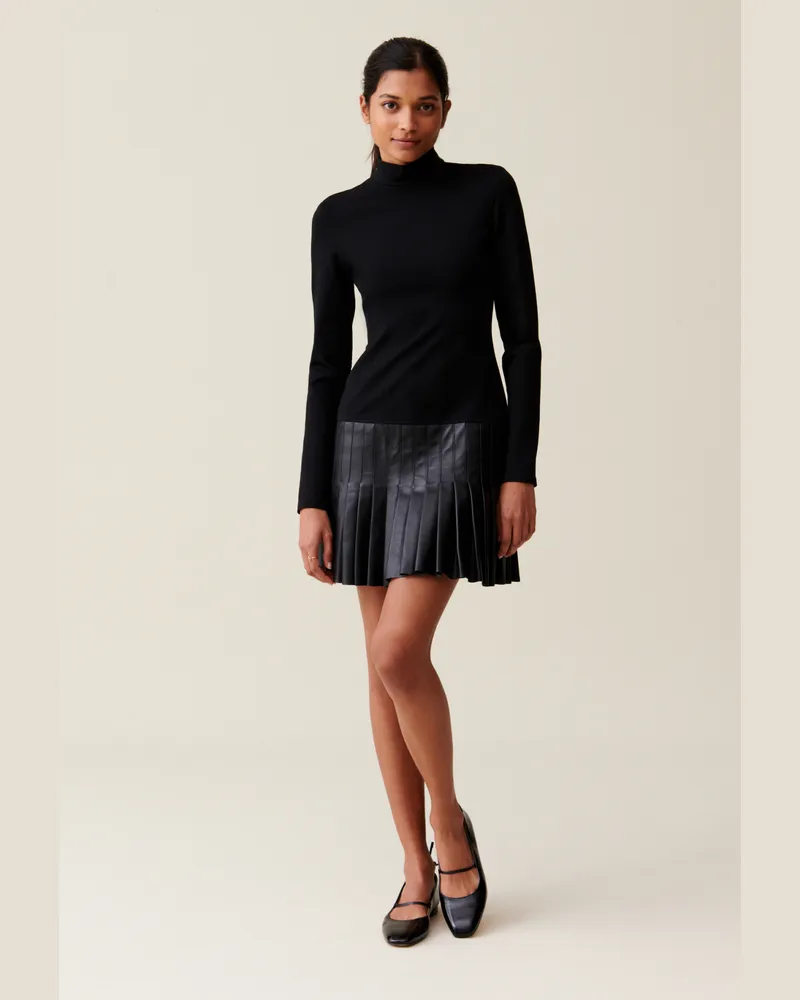 Claudie Pierlot Leder-Mix Schwarzes Kleid Schwarz