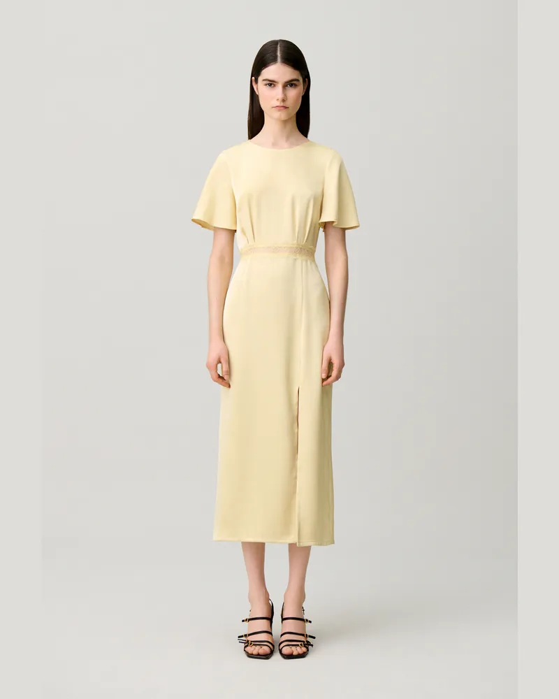 Claudie Pierlot Rückenfreies Satinkleid mit Spitze Jaune