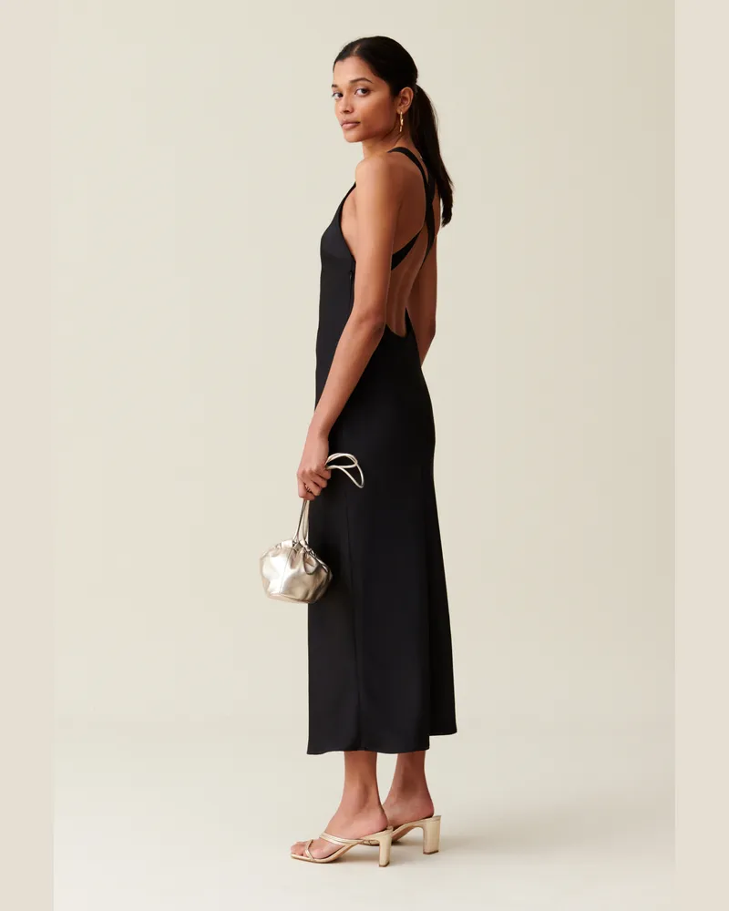 Claudie Pierlot Langes, satiniertes Kleid Schwarz