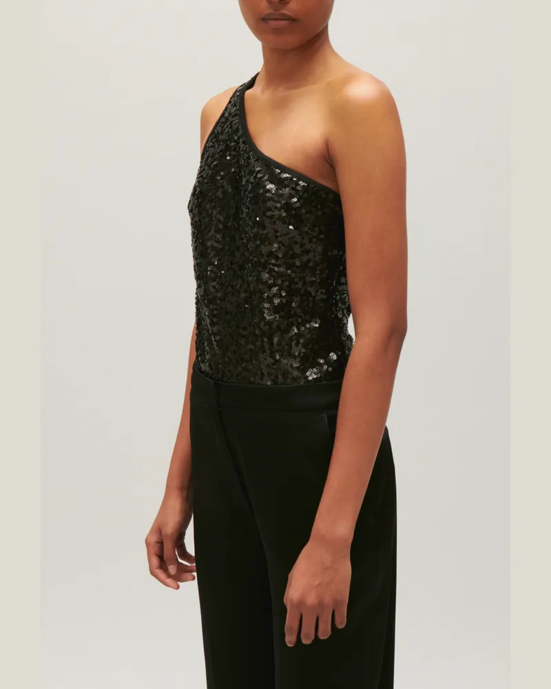 Claudie Pierlot Asymmetrischer schwarzer Body Schwarz