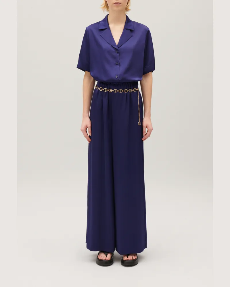 Claudie Pierlot Fließende, kurzärmelige Hemdbluse Indigo