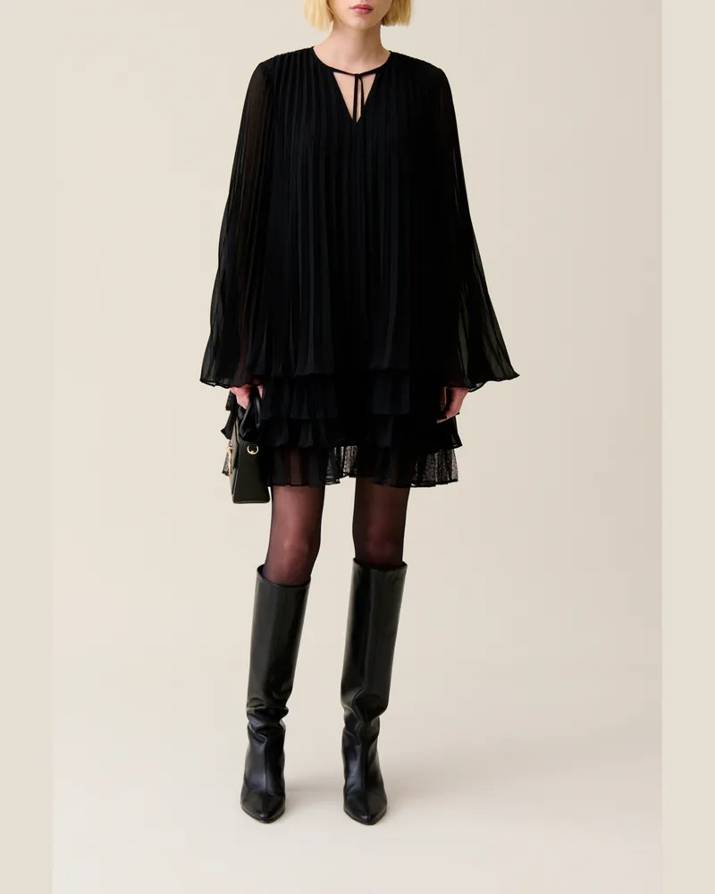 Claudie Pierlot Kurzes schwarzes Rüschenkleid Schwarz