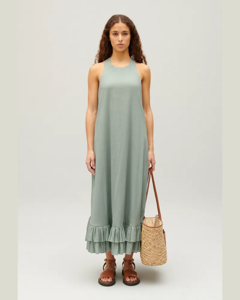 Claudie Pierlot Midi-Kleid mit Volantbesatz Mandel