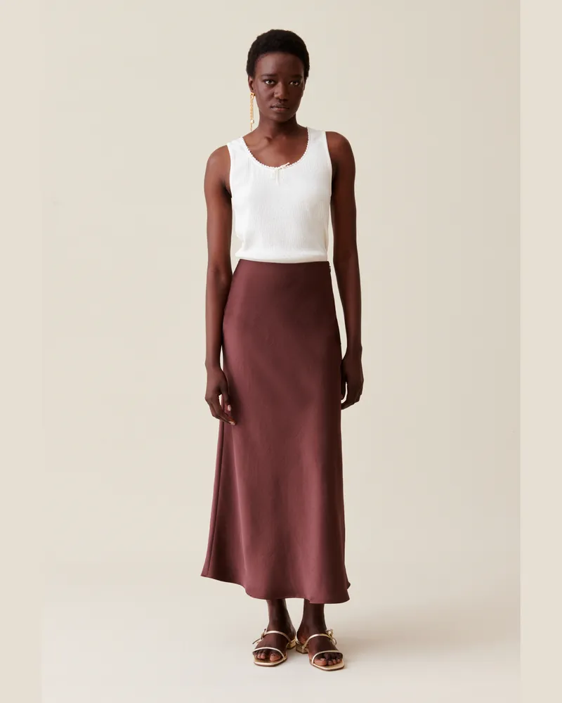 Claudie Pierlot Fließender, satinierter Midirock Cappuccino