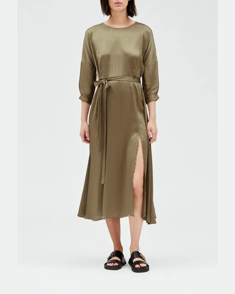 Claudie Pierlot Midikleid aus Satin, khaki Flechten