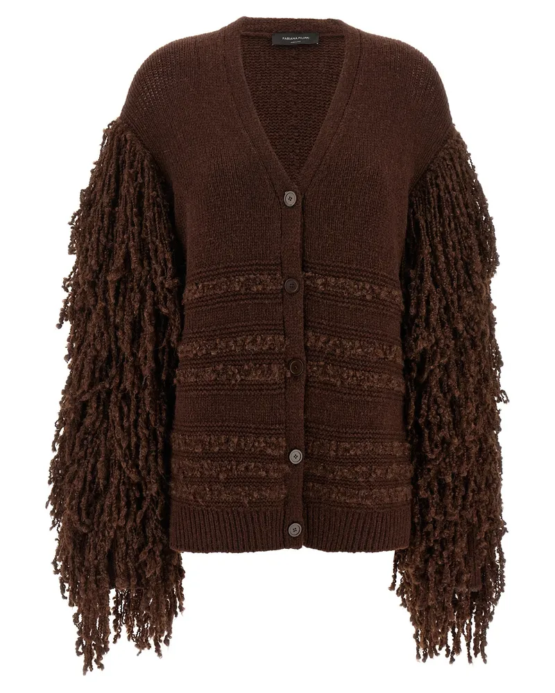 Fabiana Filippi Bouclé Fransen -Strickjacke Brown