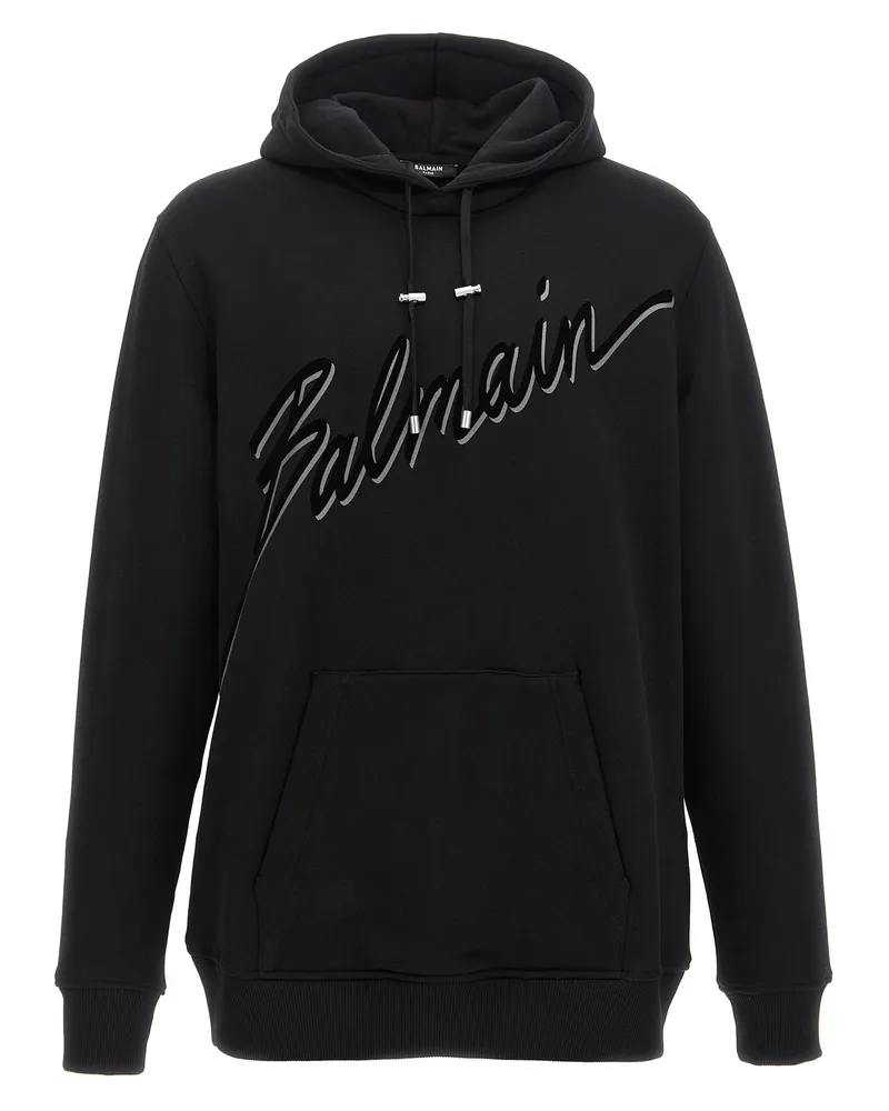 Balmain Velvet Logo Hoodie Black