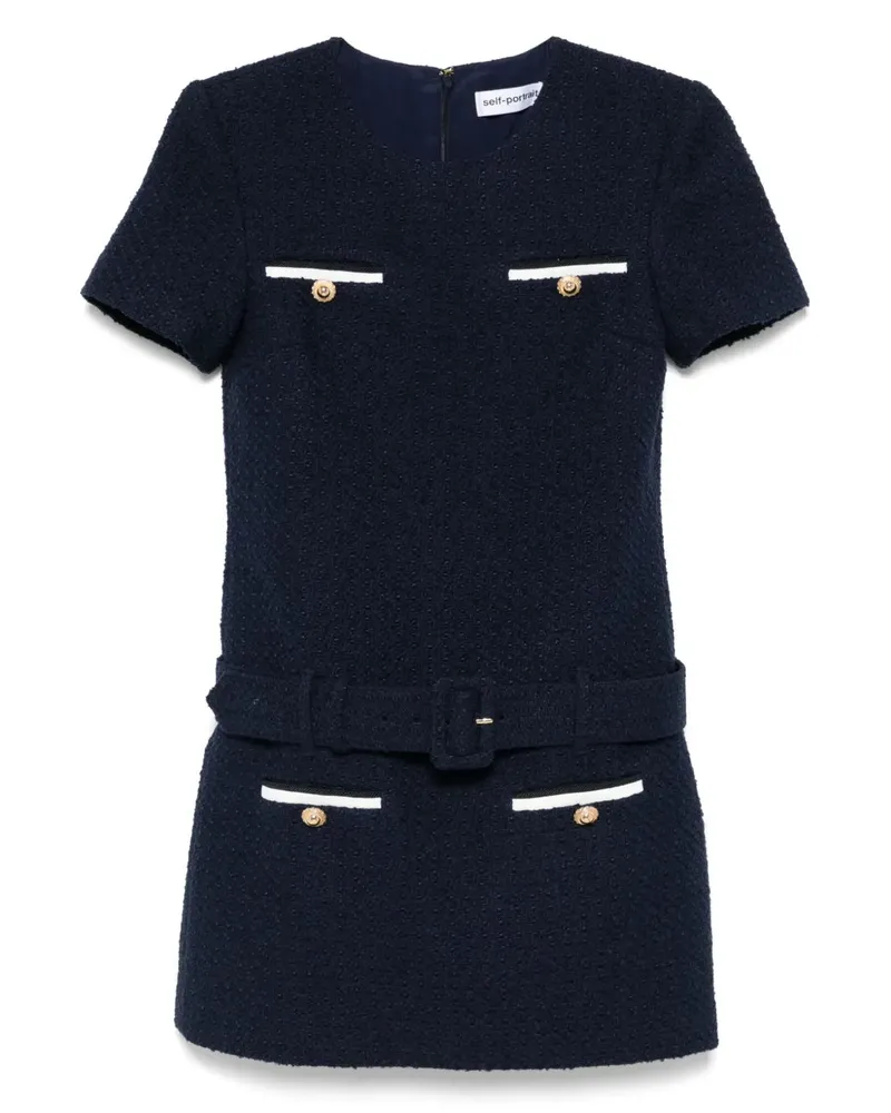Self-Portrait Self Portrait Navy Blue Bouclé Mini Kleid Navy