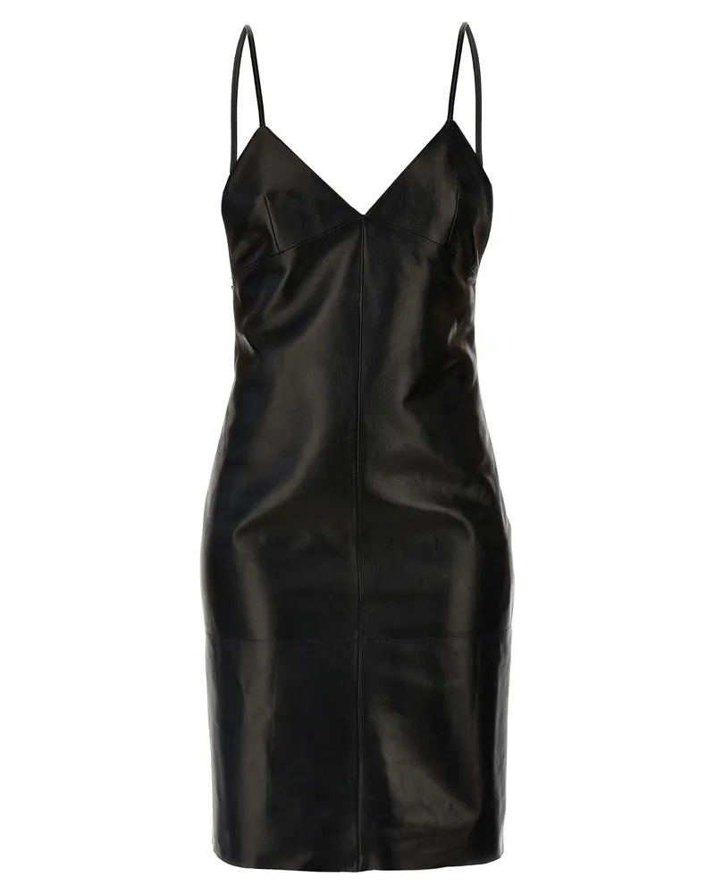 Saint Laurent Leder -Slip -Kleid Schwarz