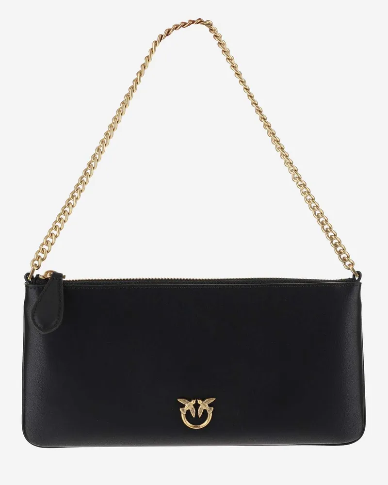 Pinko Leder -Kupplungsbeutel mit Logo Black