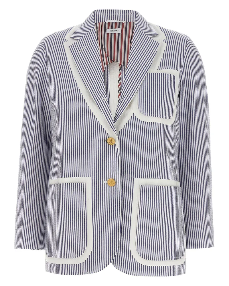 Thom Browne Single Breasted Seersucker Blazer Multicolor
