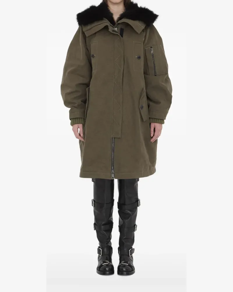 Dolce & Gabbana Wattierter Mantel mit Kunstpelzbesatz V0531