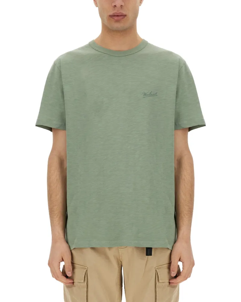 Woolrich flammten Baumwoll -T -Shirt Green