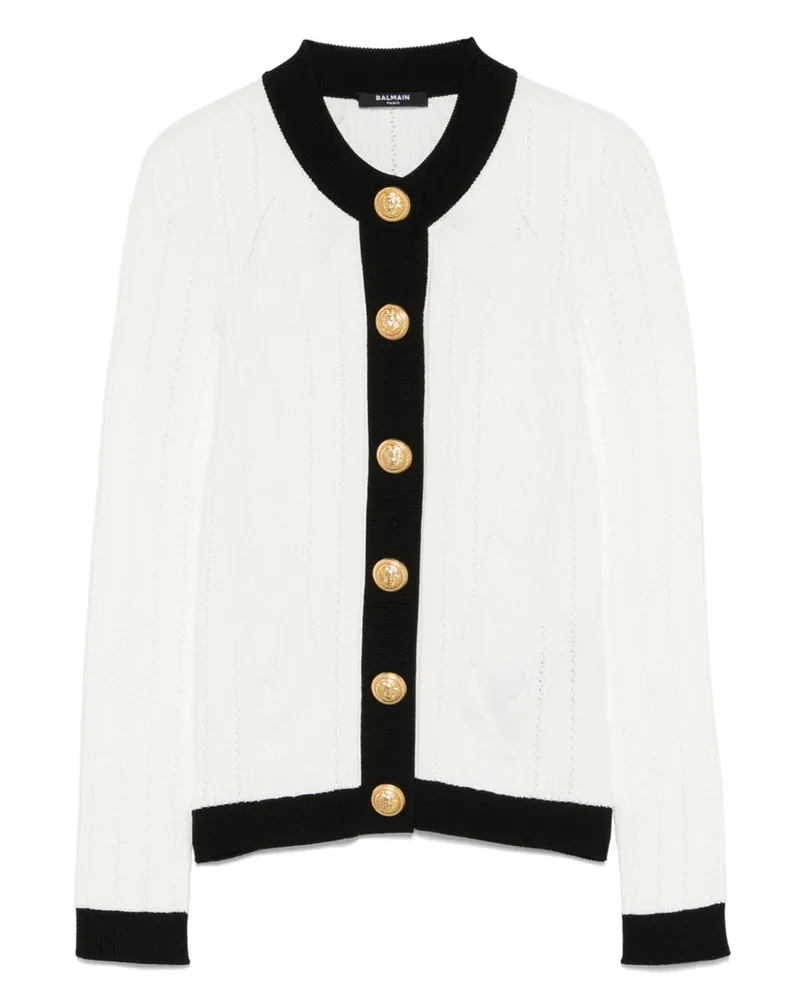 Balmain gestrickte Crewneck -Strickjacke White