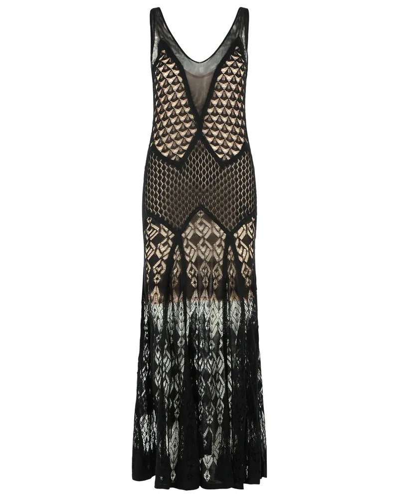 Blumarine Langes -Kleid aus schwarzer Baumwolle Black